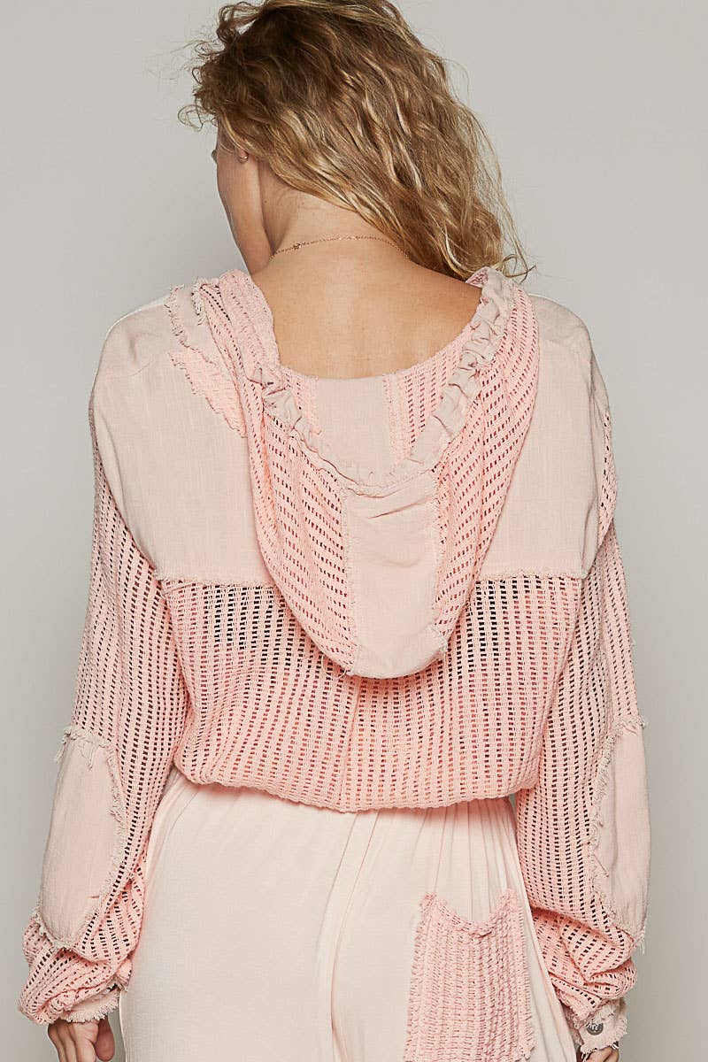Knit trendy hooded shirt