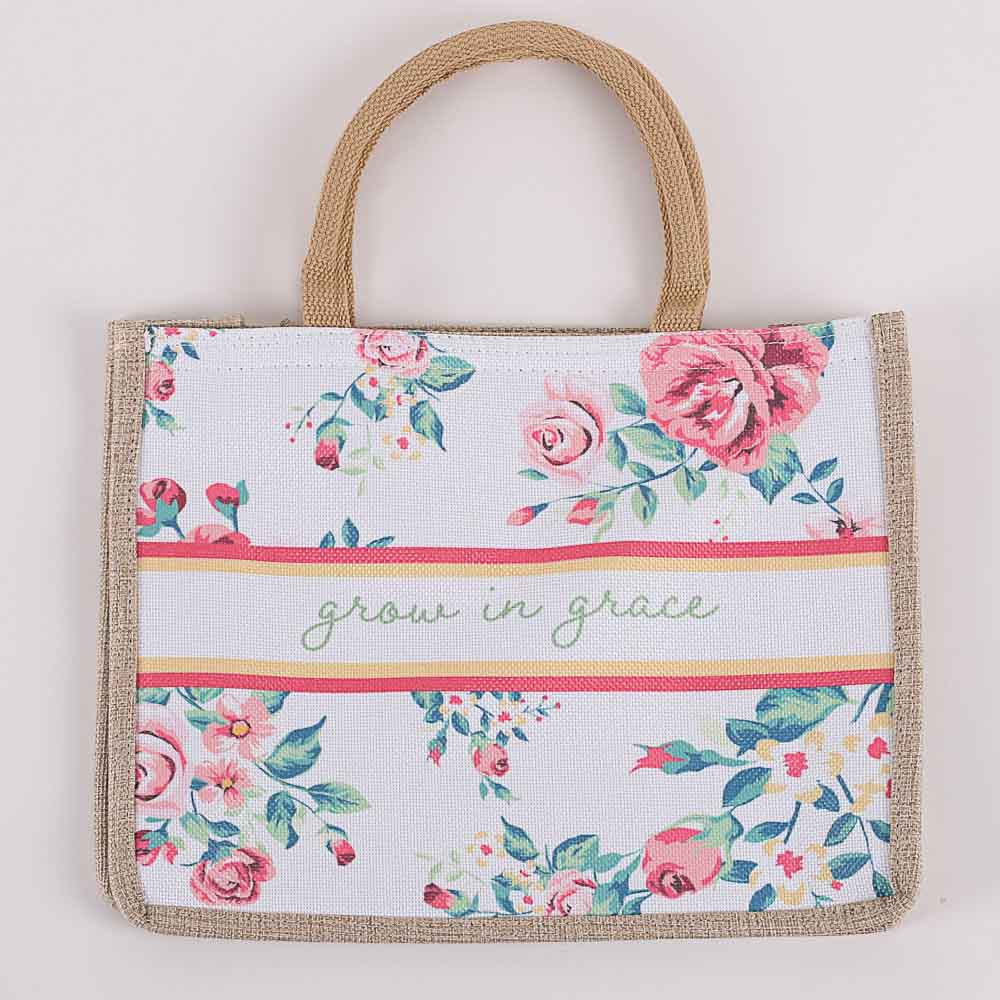 Woven Canvas Tote - Grow in Grace - Floral