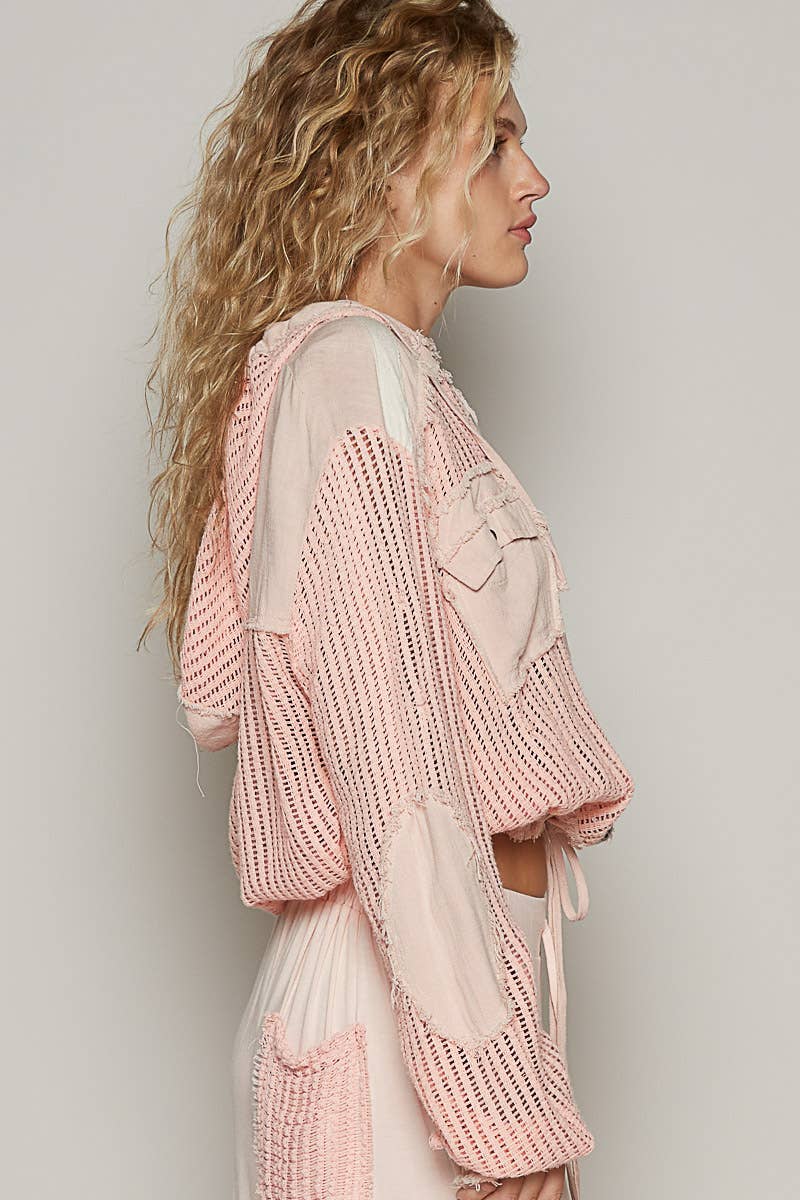 Knit trendy hooded shirt