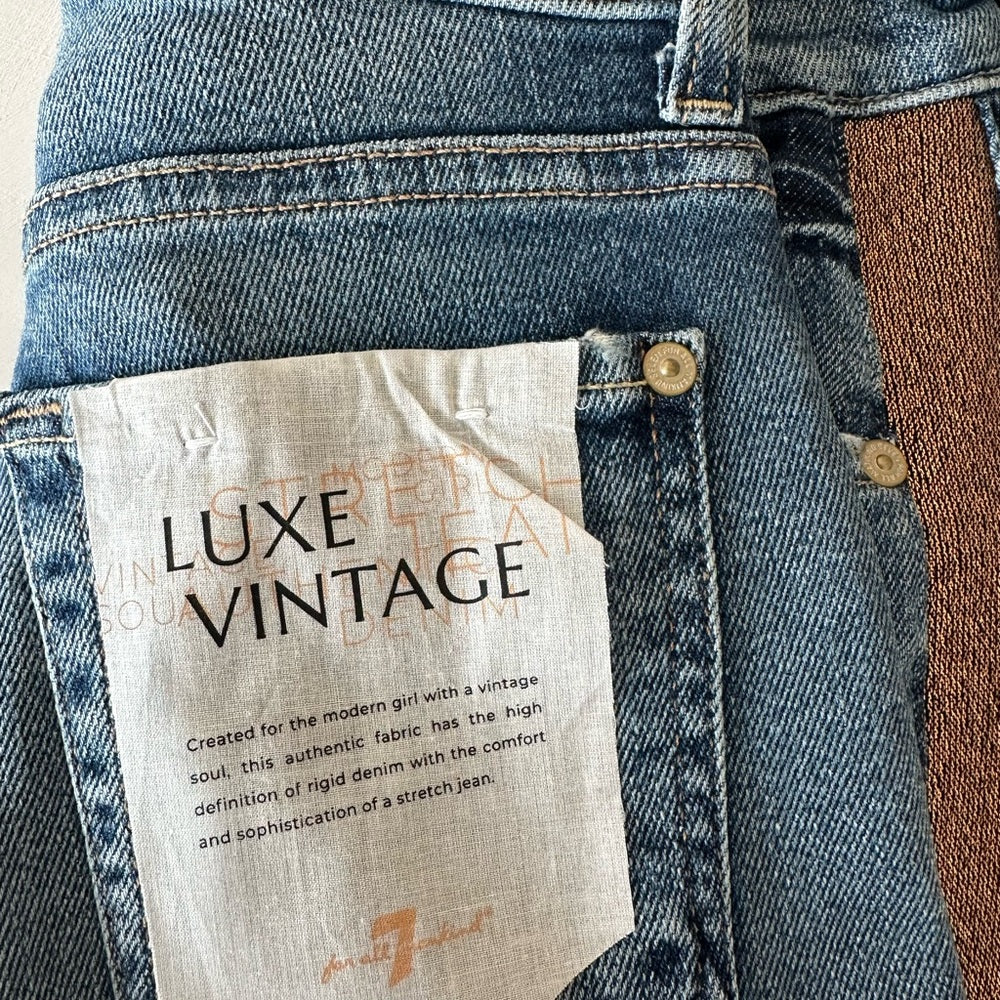 7 For All Mankind High Rise Blue and tan /gold side skinny Jeans