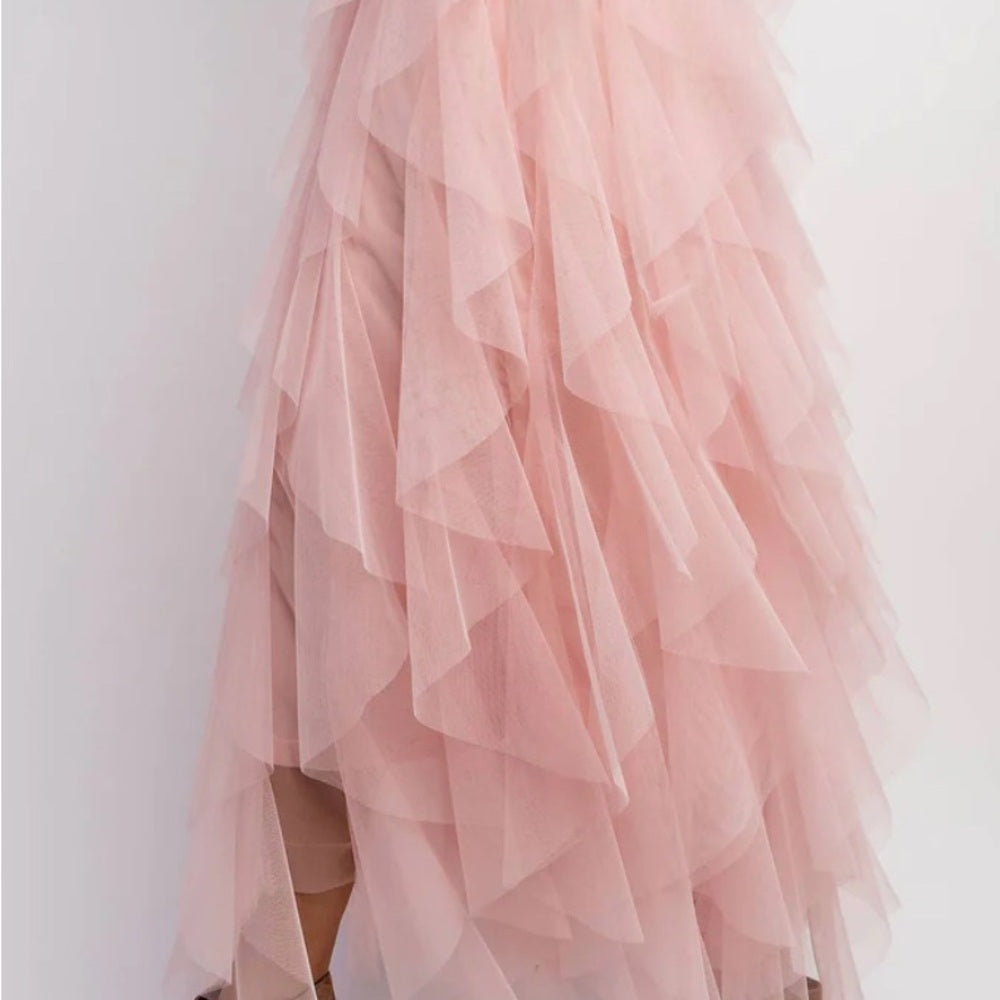 Pink Tiered Maxi TULE Skirt with Ruffles for Prom