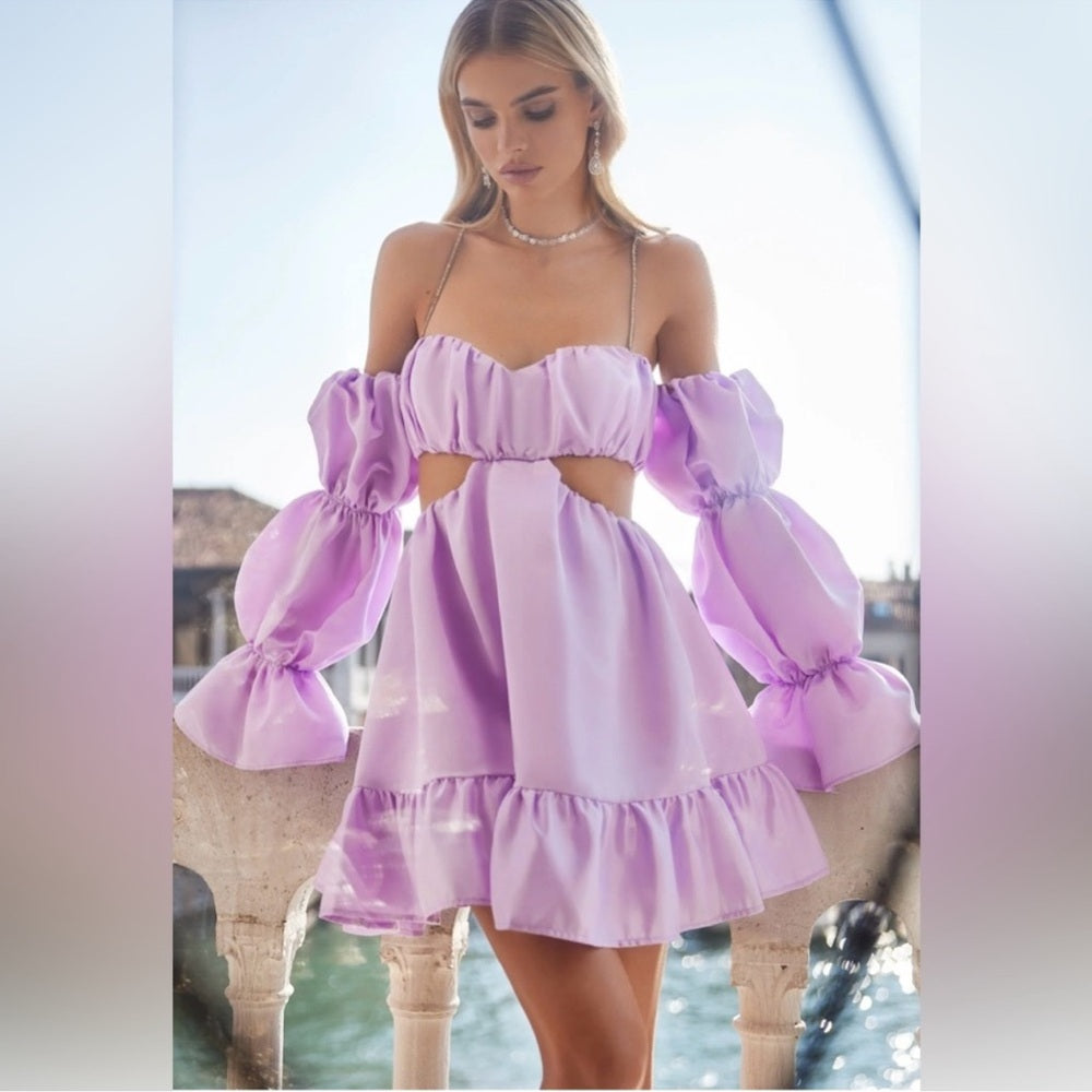 Alamour The Label Purple Puff Sleeve Cocktail Dress/AUSTRALIAN BRAND