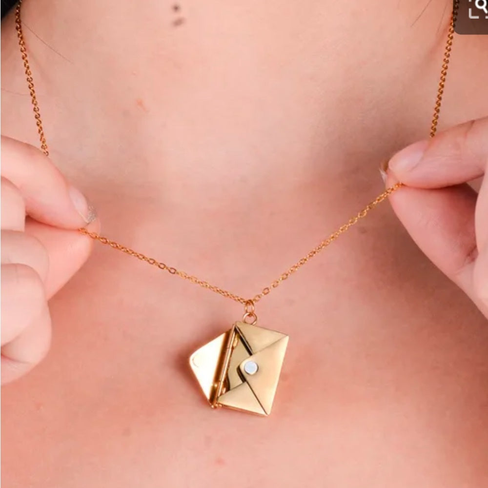 Gold and Silver Envelope Pendant Necklace