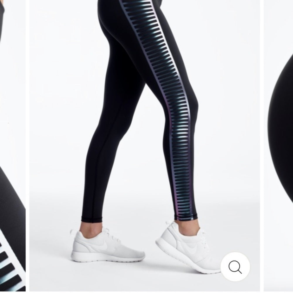 Black and shiny stripe / metallic color Women's Leggings