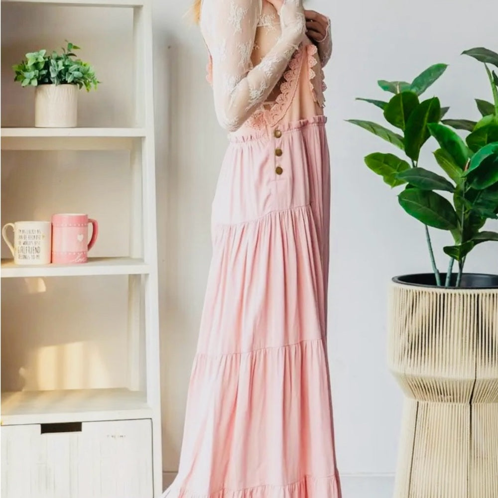 Pink Lace-Trimmed Jumpsuit embroidery, unique and stylish