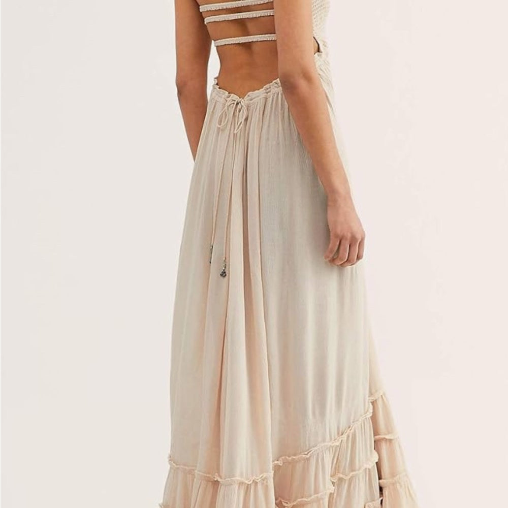 IBIZA Cream Tiered Ruffled Halter Sundress