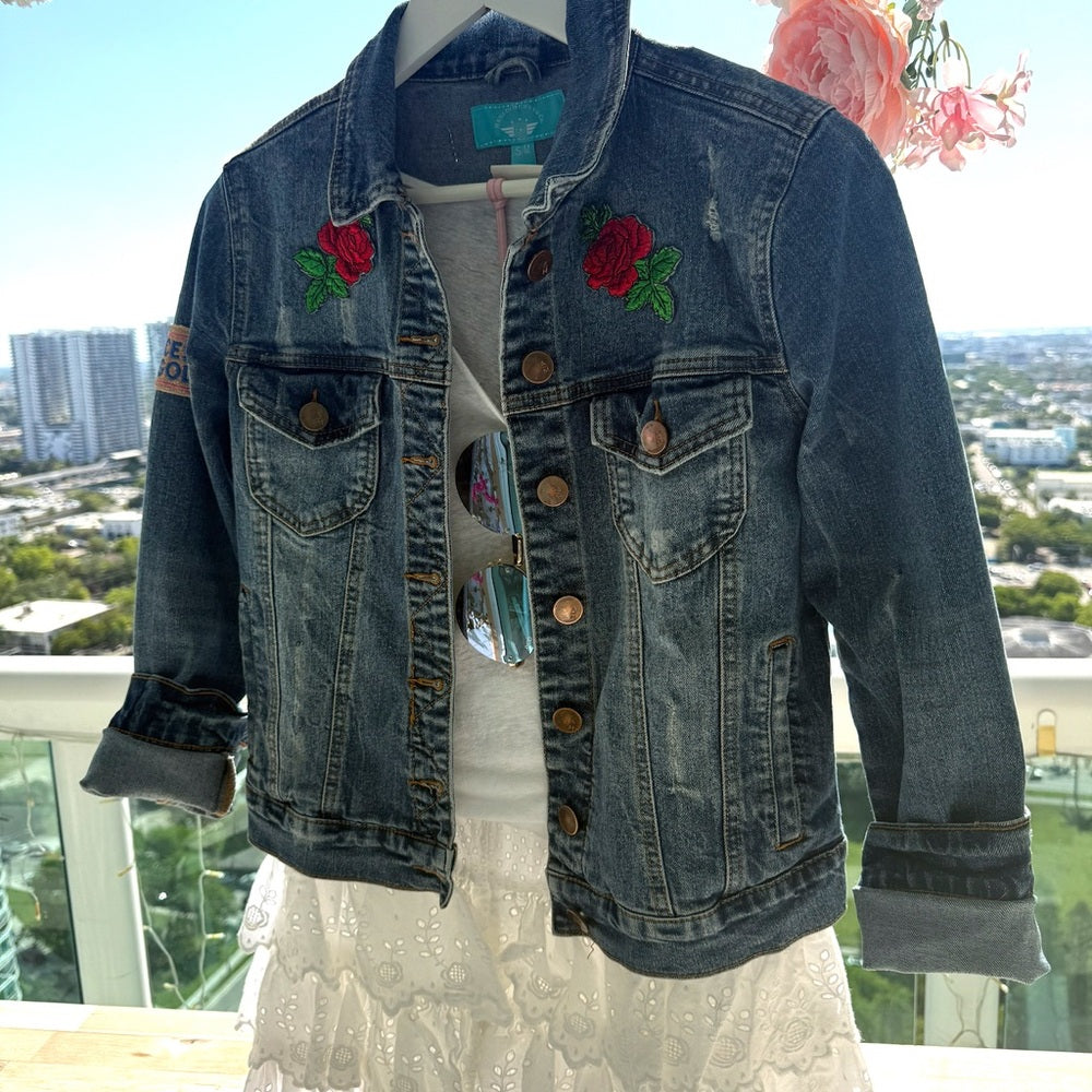 PRINCESS OF GOD Exclusive design customized Denim Jacket with Rose Patches