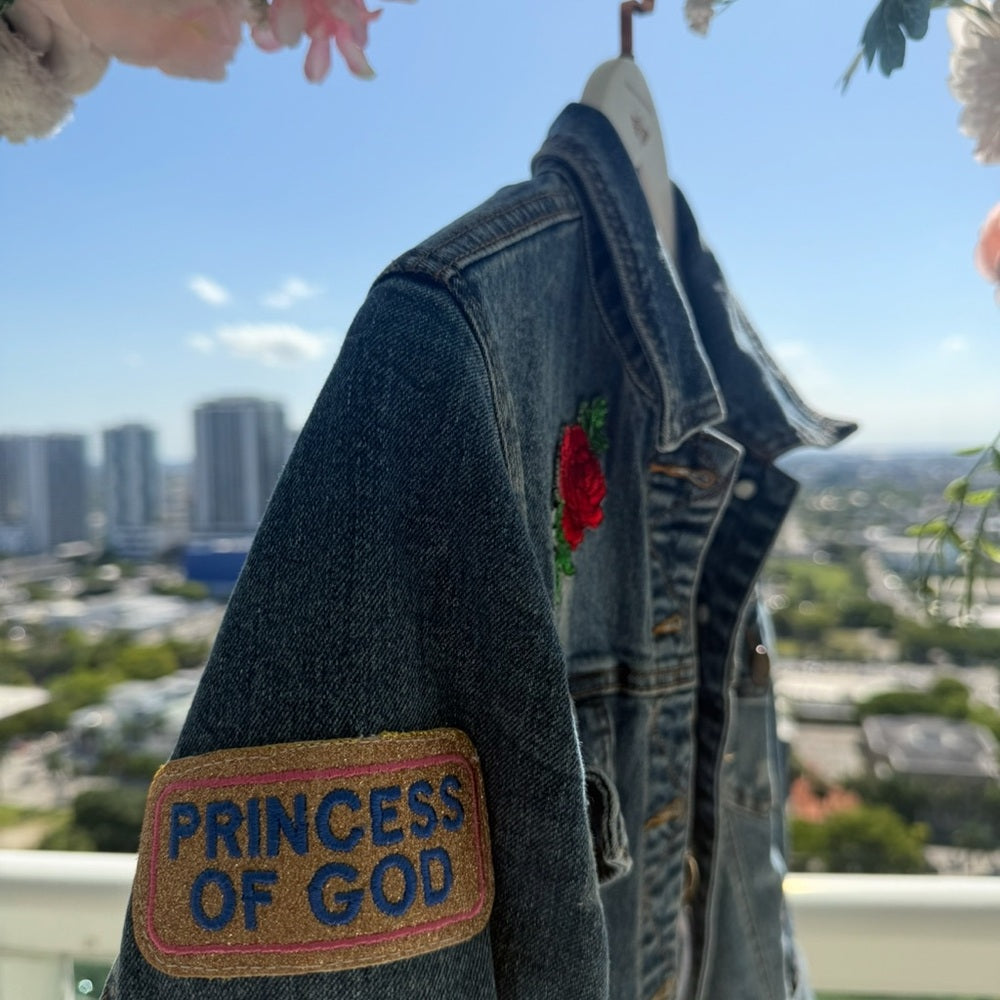 PRINCESS OF GOD Exclusive design customized Denim Jacket with Rose Patches