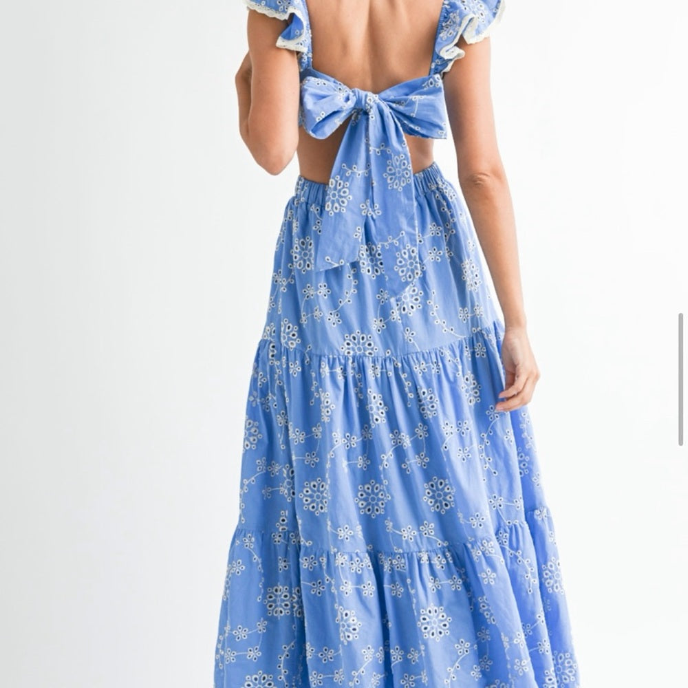 AMALFI Blue and White Ruffled Tiered Maxi Sundress