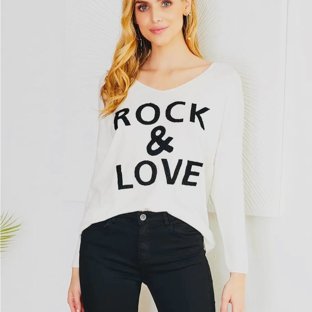 Women's White Sweater with Black Text