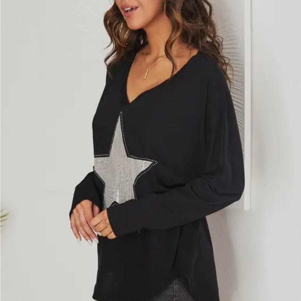 Black and Silver Long Sleeve Sweater Tee