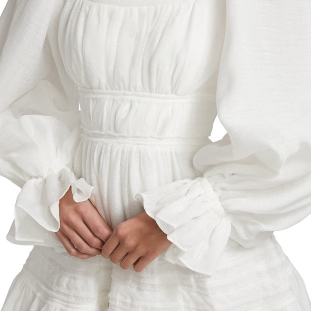 Aje White Pleated Sundress with Bishop Sleeves
