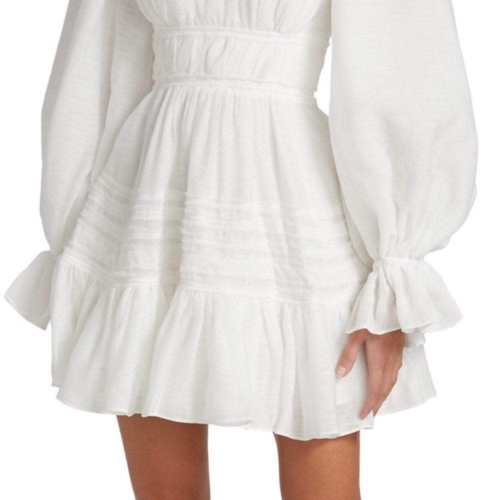 Aje White Pleated Sundress with Bishop Sleeves