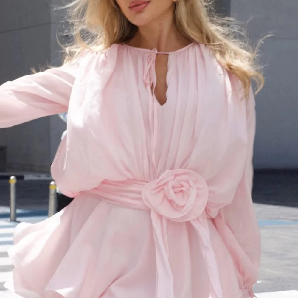 AMALFI Elegant Pink Dress with Floral Detail
