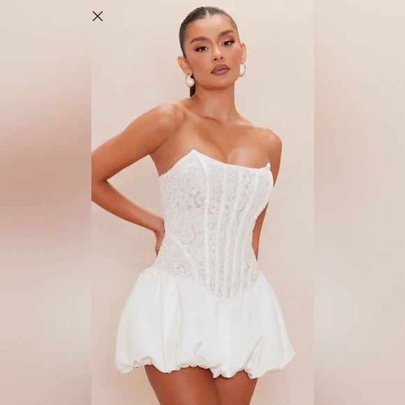 ANASTASIA Elegant White Lace Strapless Dress