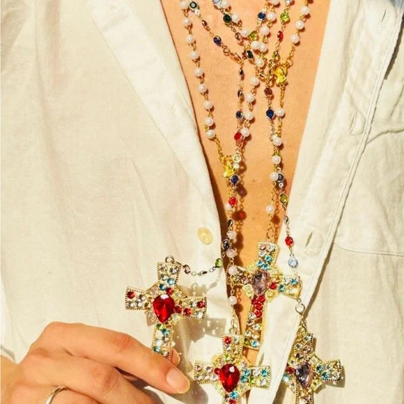 VENICE Vibrant Multicolor Cross Pendant Necklace