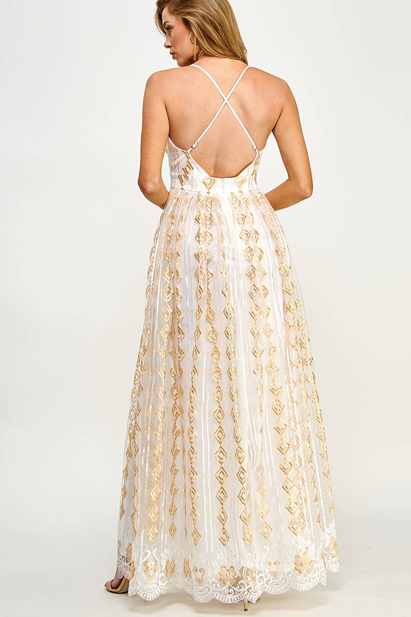 GOLD EMBROIDERED TULLE DRESS