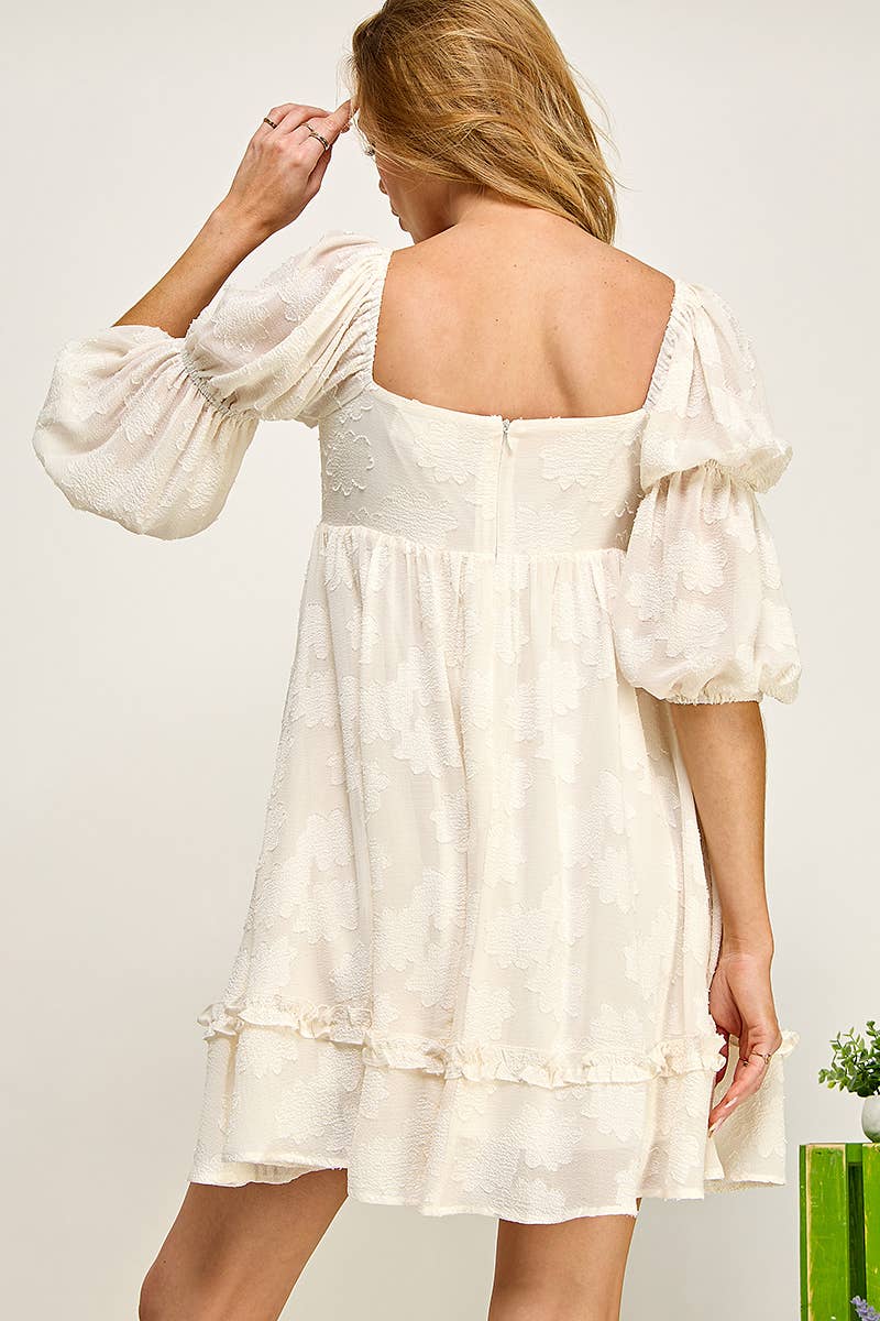 FLOWER TIERED PEASANT SLEEVE DRESS