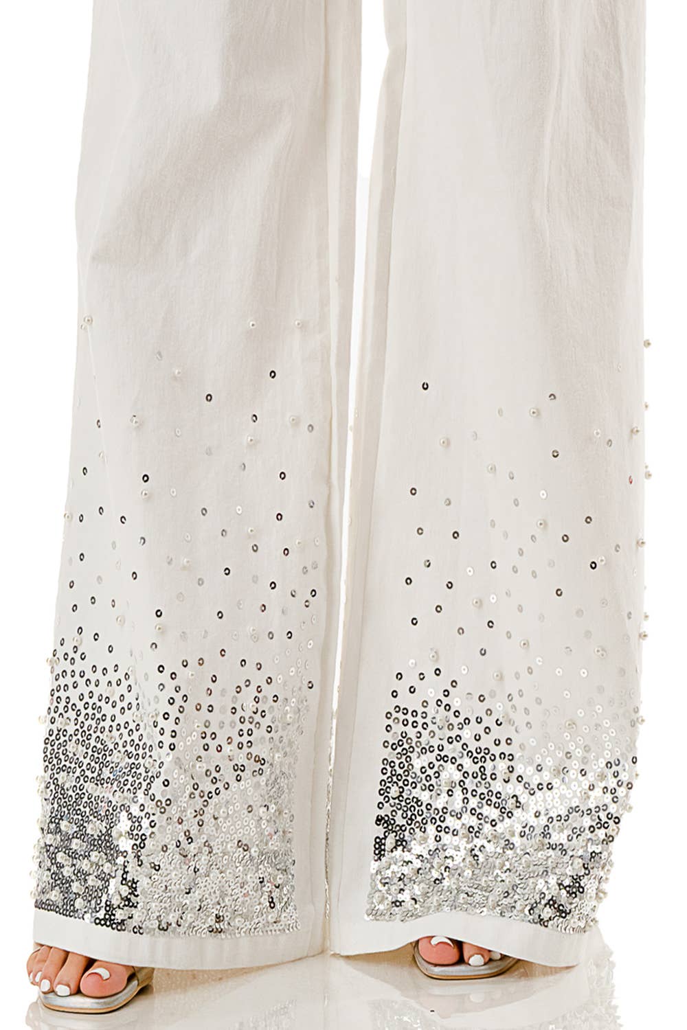 Embellished Pearl & Sequin Wide-Leg Pants