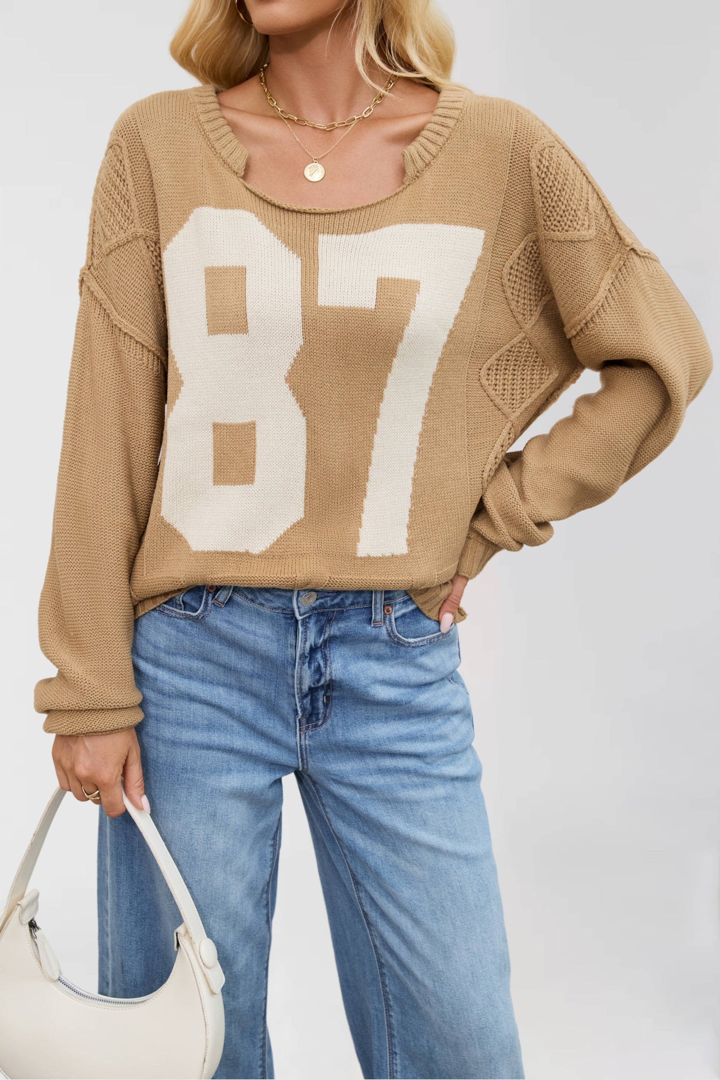 Cropped Cable-Knit 87 Graphic Sweater