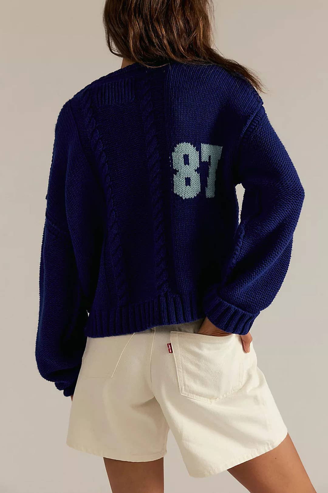 Cropped Cable-Knit 87 Graphic Sweater