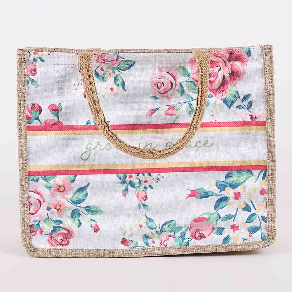 Woven Canvas Tote - Grow in Grace - Floral