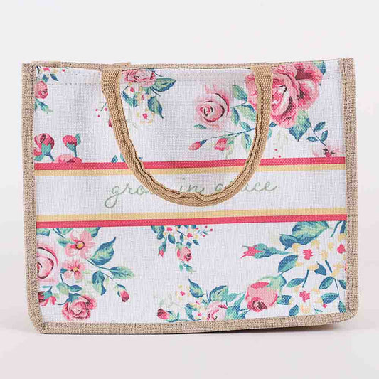 Woven Canvas Tote - Grow in Grace - Floral