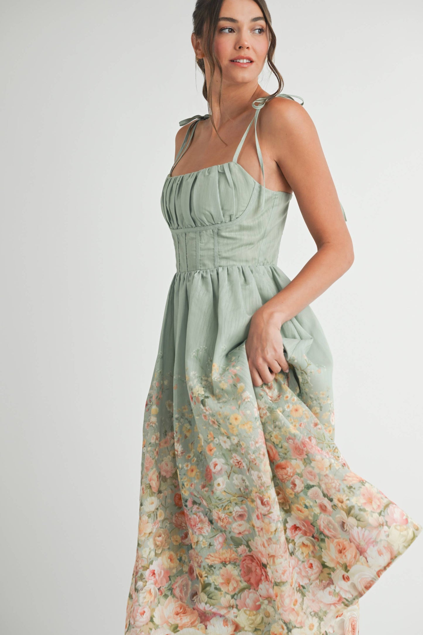 FLORAL LINEN MIDI DRESS