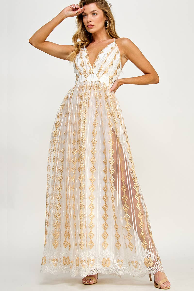 GOLD EMBROIDERED TULLE DRESS