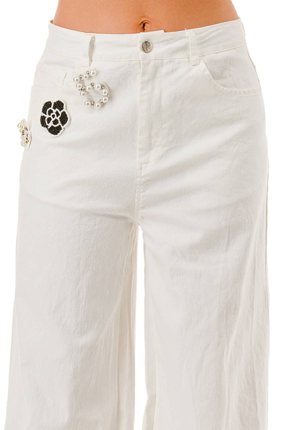 Embellished Pearl & Sequin Wide-Leg Pants