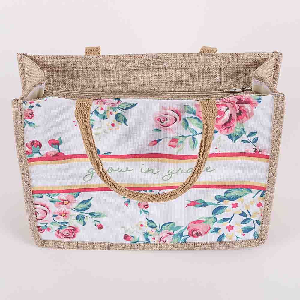 Woven Canvas Tote - Grow in Grace - Floral