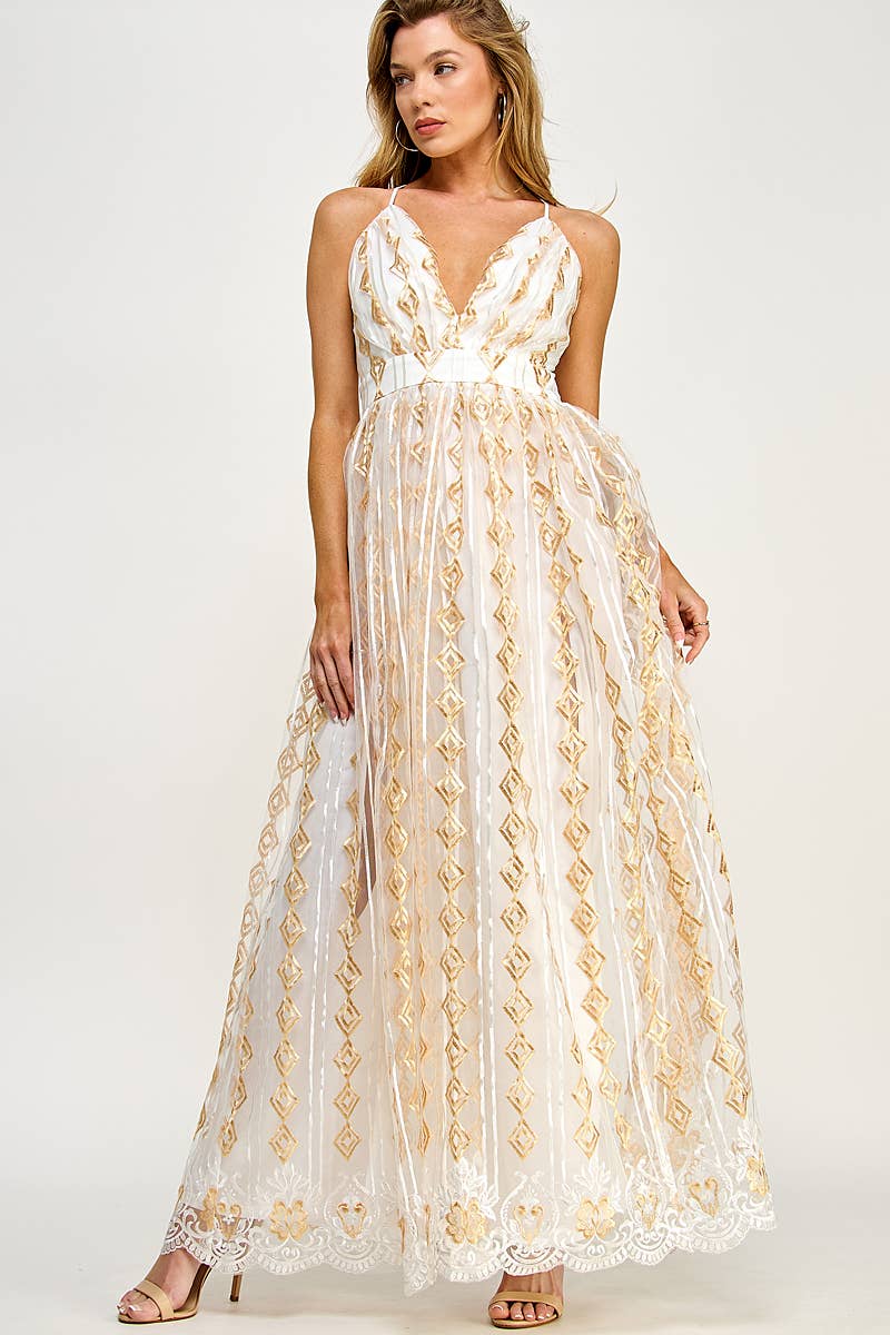 GOLD EMBROIDERED TULLE DRESS