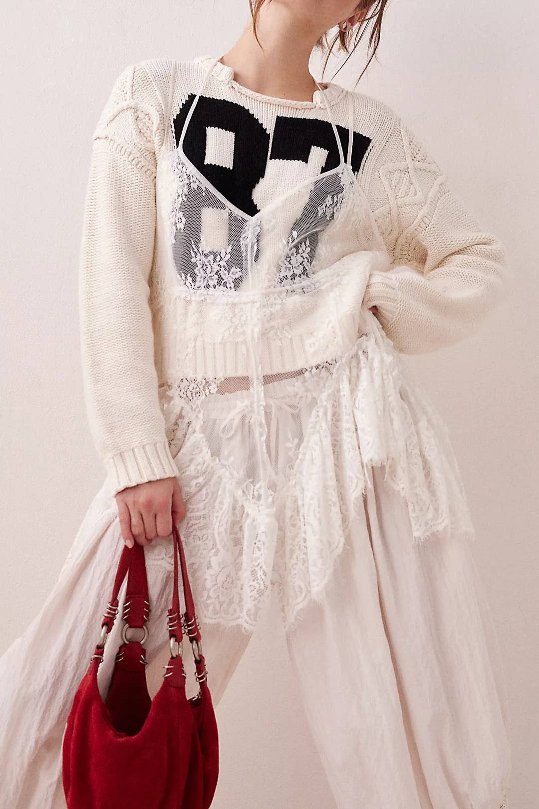 Cropped Cable-Knit 87 Graphic Sweater