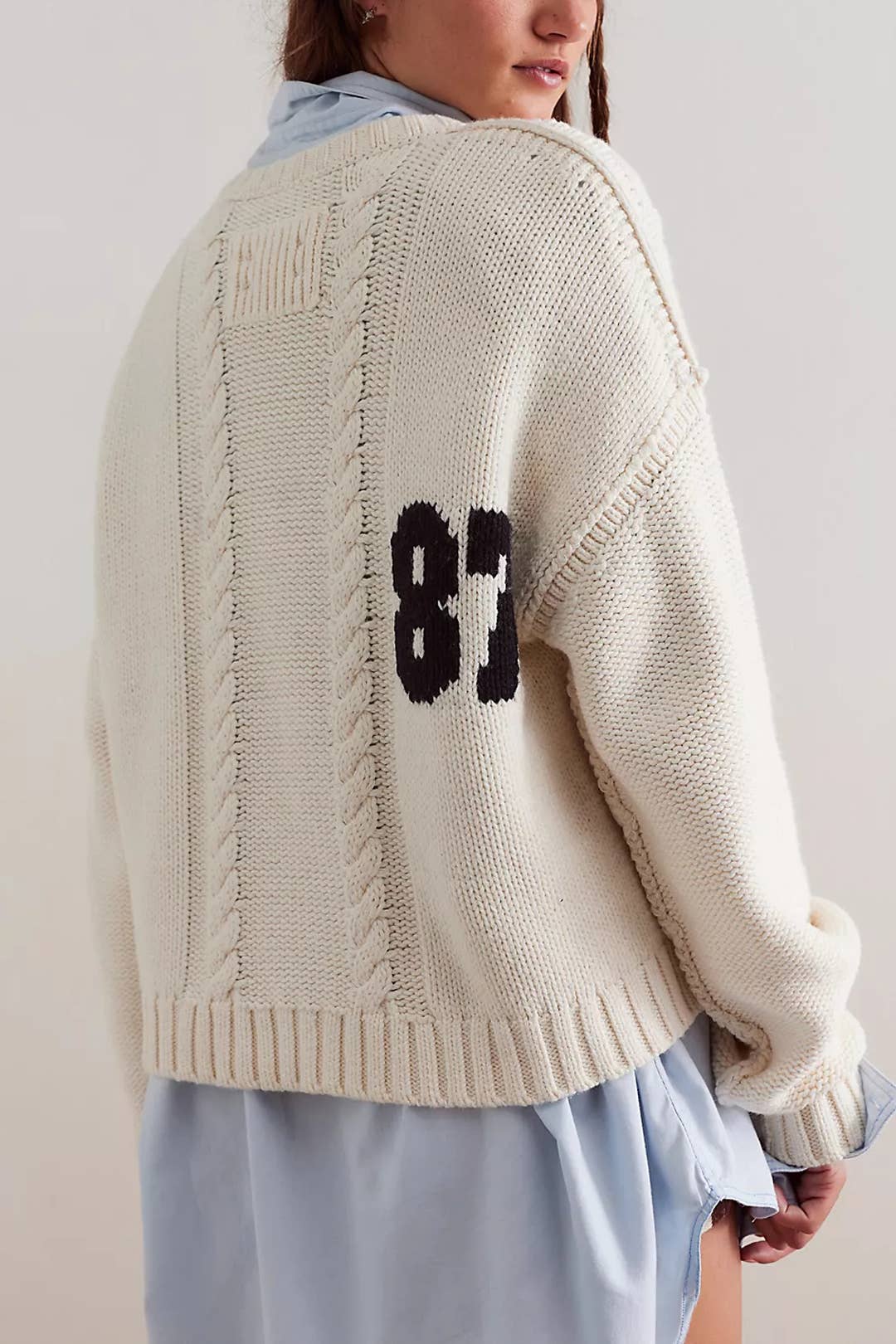 Cropped Cable-Knit 87 Graphic Sweater