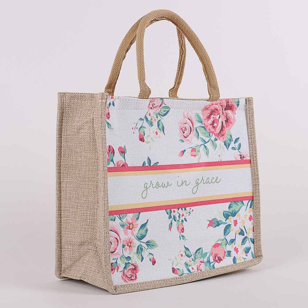 Woven Canvas Tote - Grow in Grace - Floral