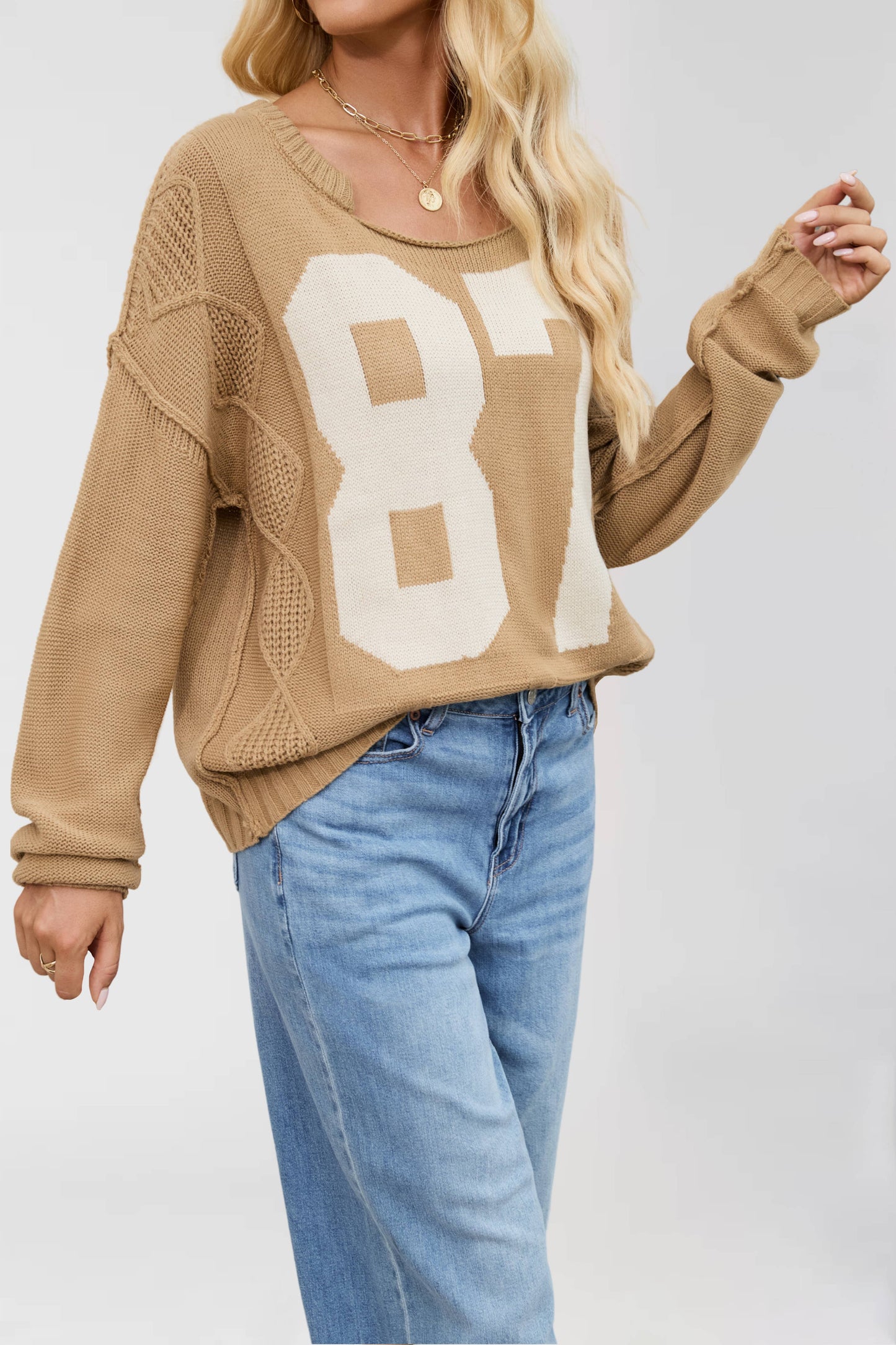Cropped Cable-Knit 87 Graphic Sweater