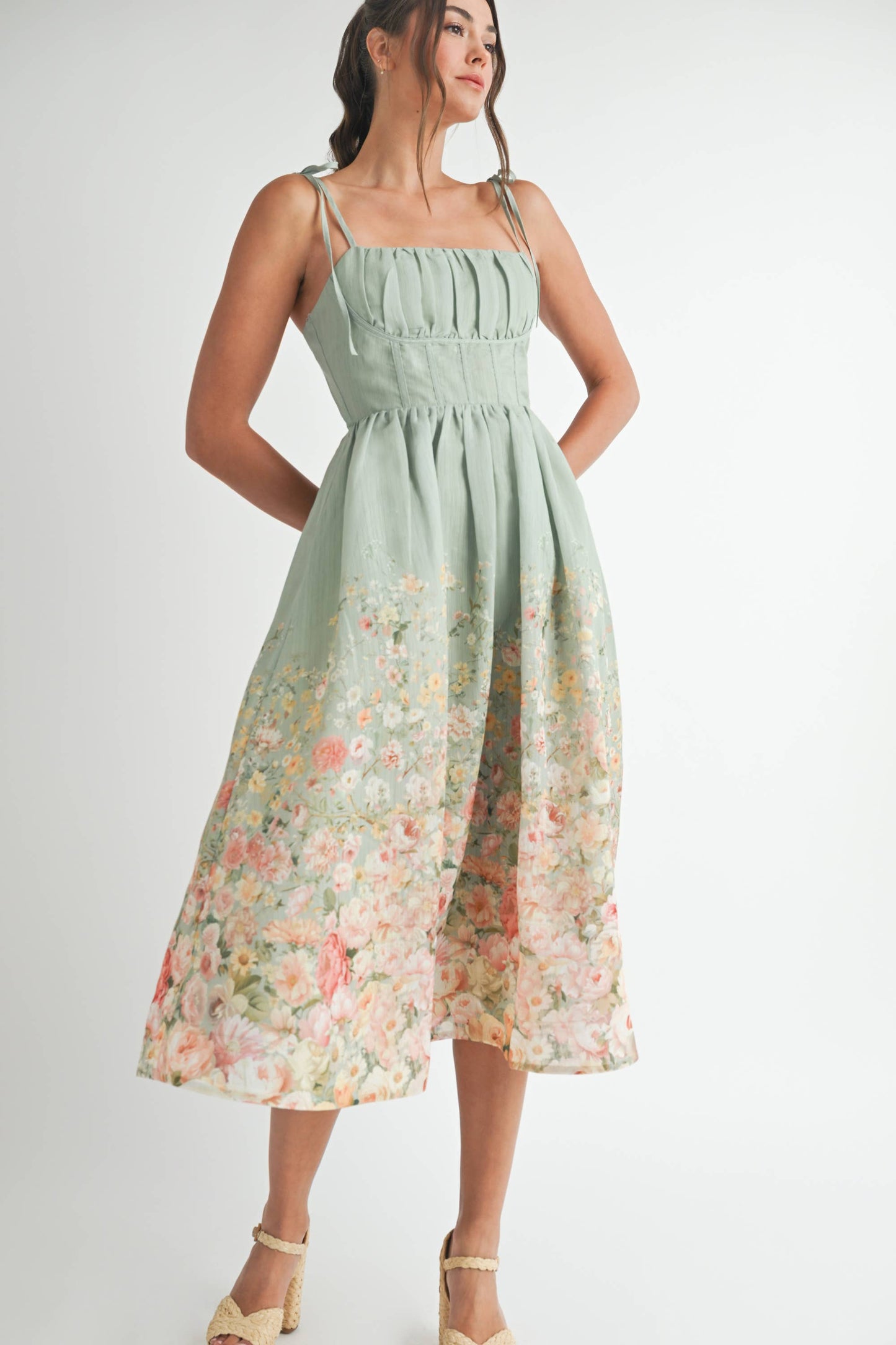 FLORAL LINEN MIDI DRESS