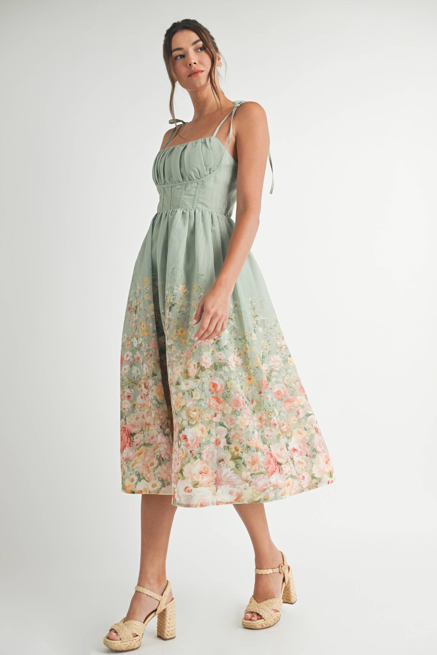 FLORAL LINEN MIDI DRESS