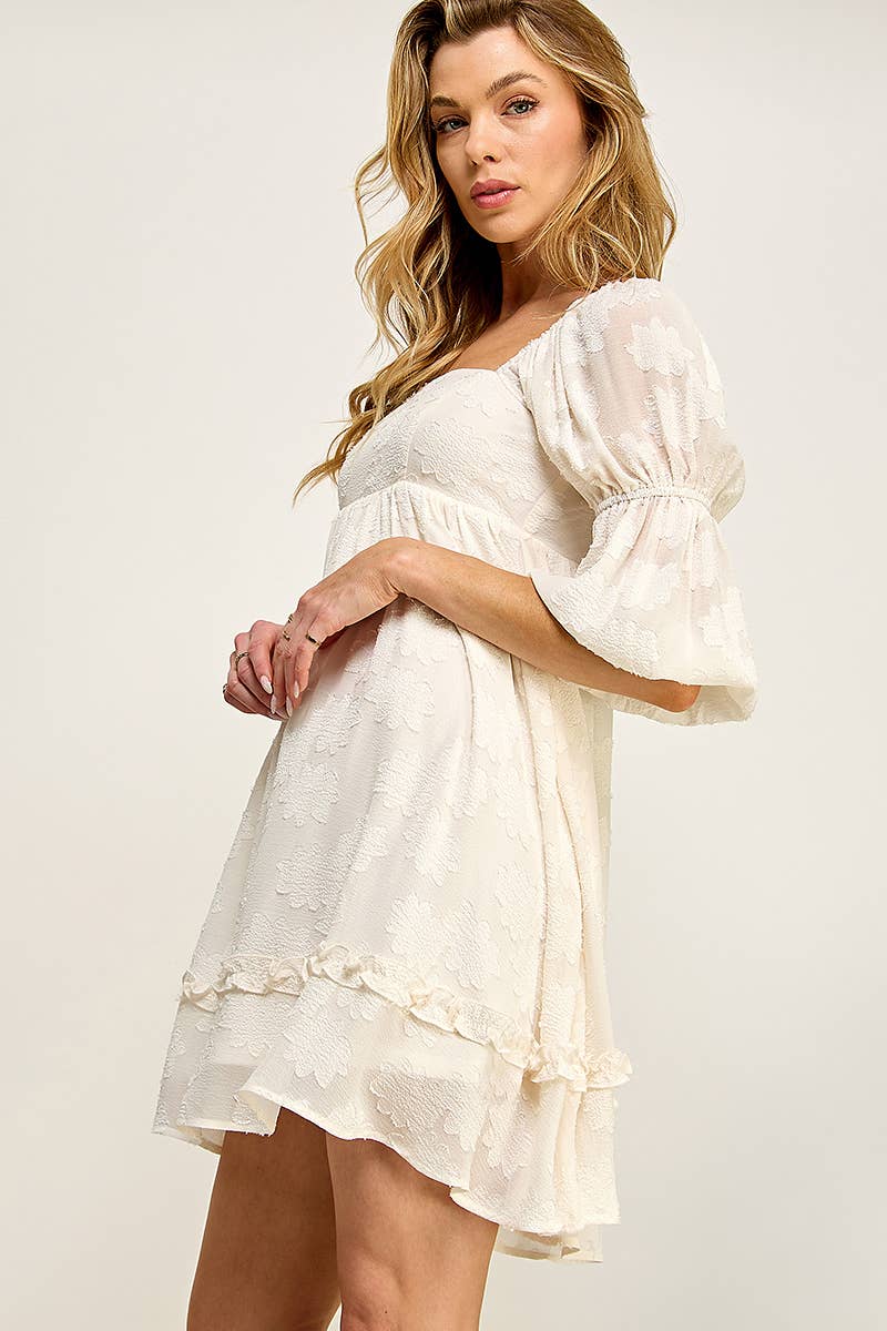 FLOWER TIERED PEASANT SLEEVE DRESS