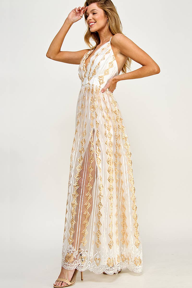 GOLD EMBROIDERED TULLE DRESS