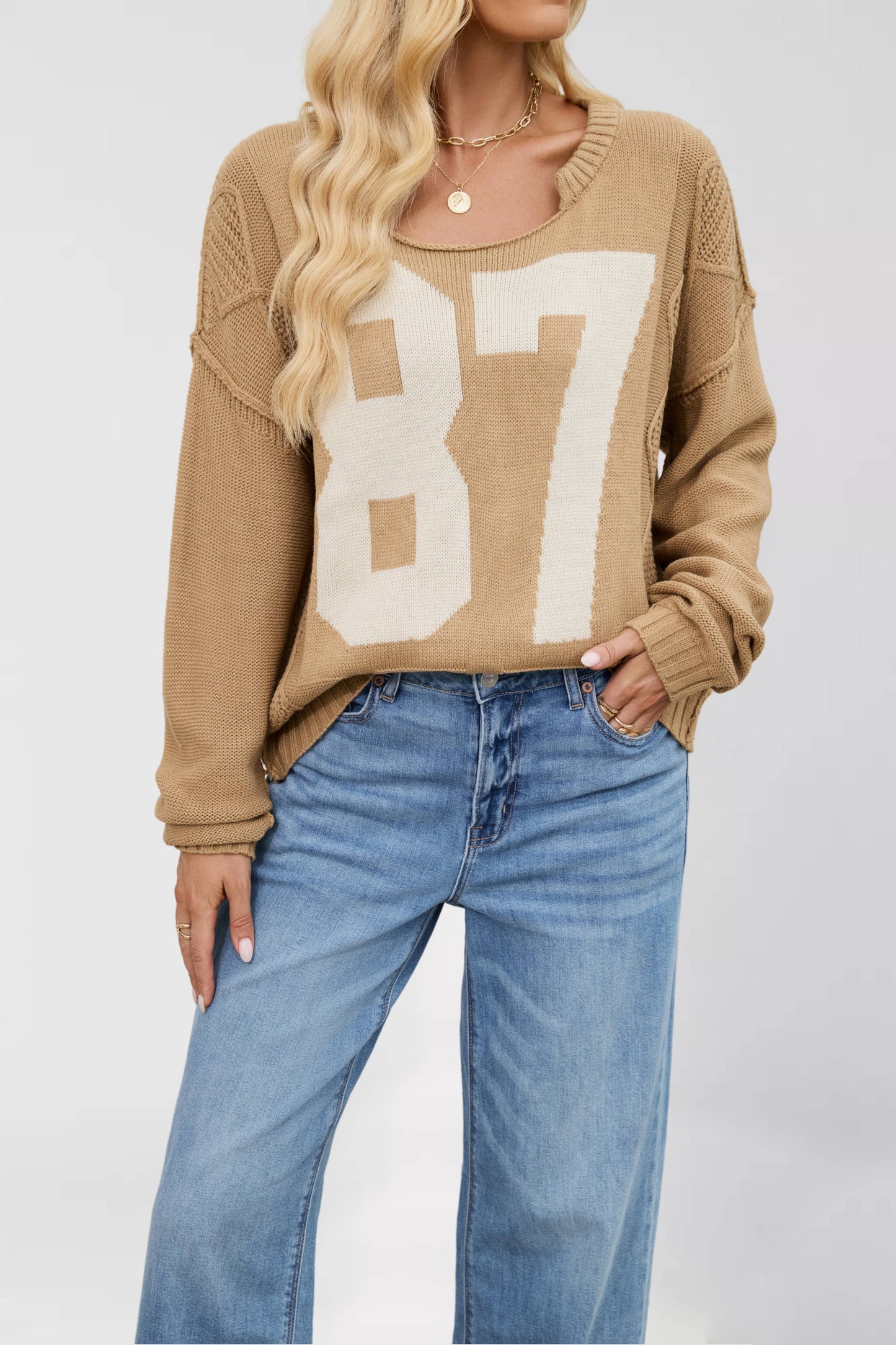 Cropped Cable-Knit 87 Graphic Sweater