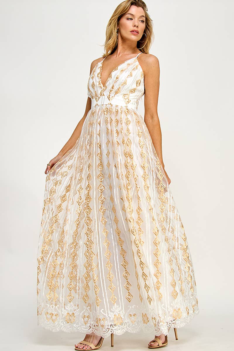 GOLD EMBROIDERED TULLE DRESS