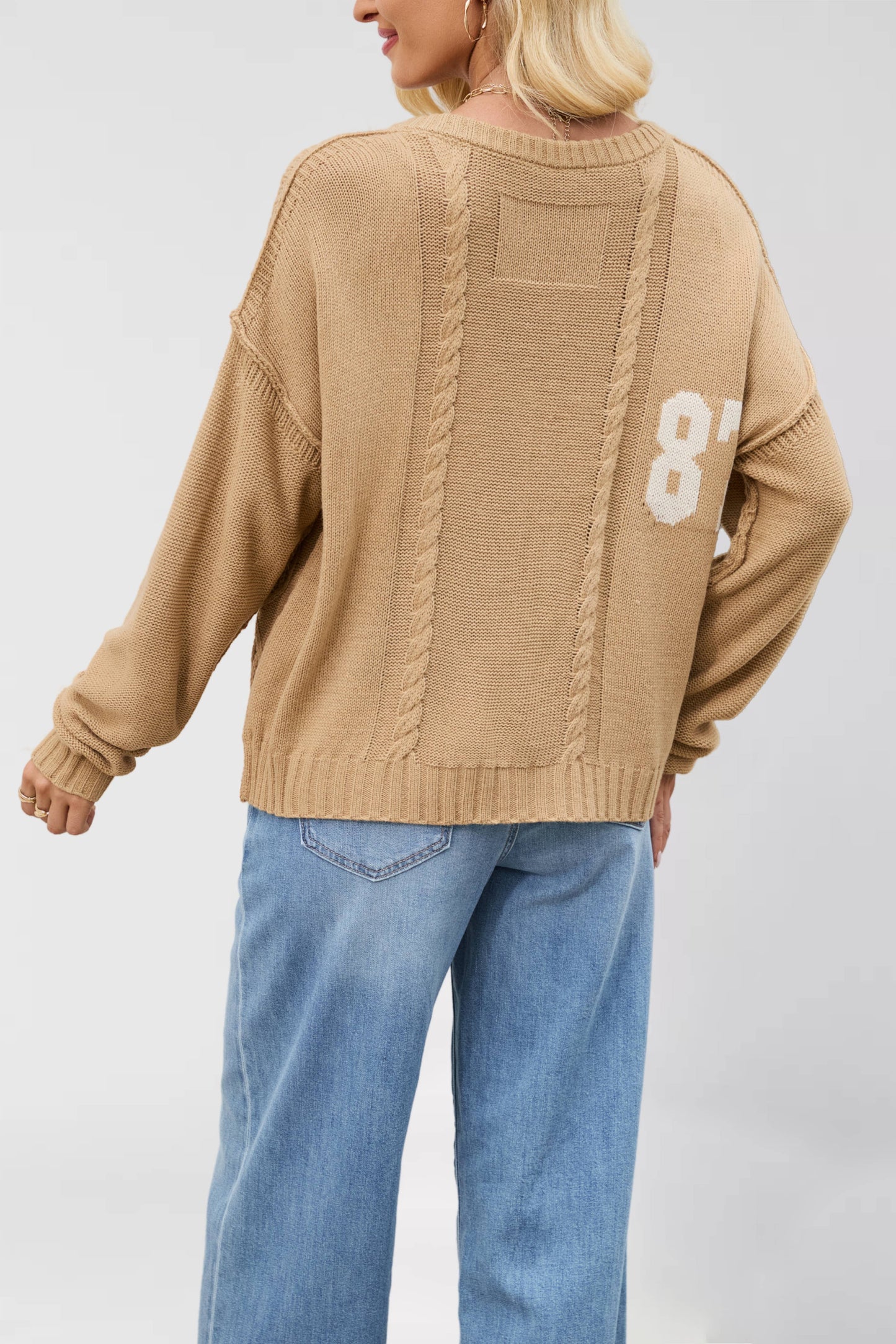 Cropped Cable-Knit 87 Graphic Sweater