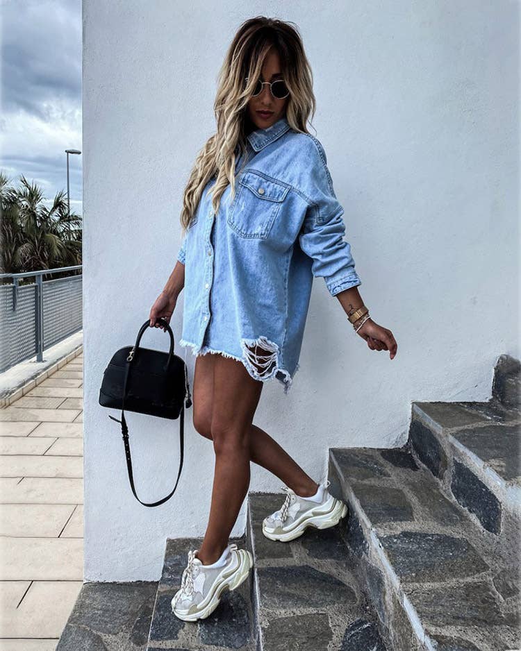 LOVE Oversized  ripped frayed edges denim jacket