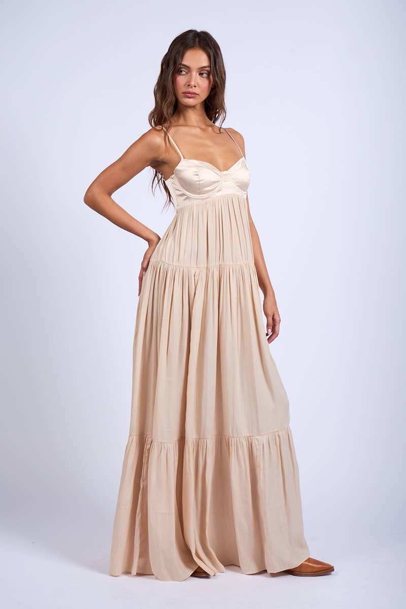 ELEGANT SILKY BRA TOP MAXI DRESS