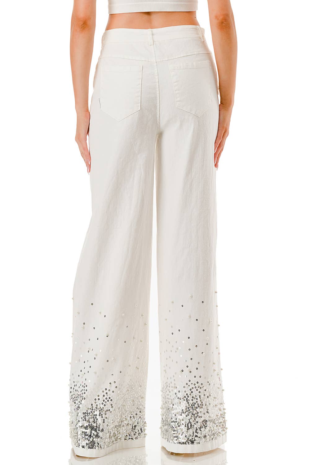 Embellished Pearl & Sequin Wide-Leg Pants