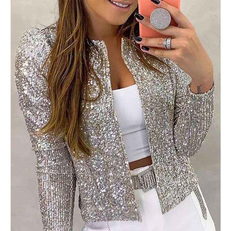 FIESTA Sequin cropped cardigan jacket