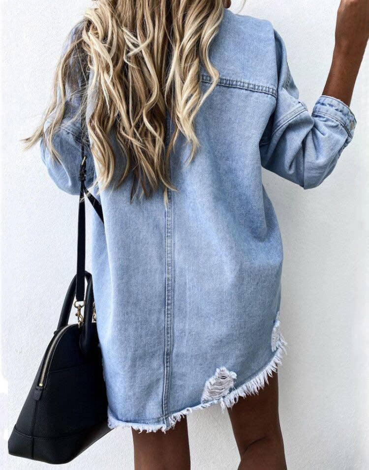 LOVE Oversized  ripped frayed edges denim jacket