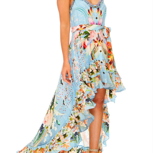 Blue High Low Sundress with Spaghetti Straps