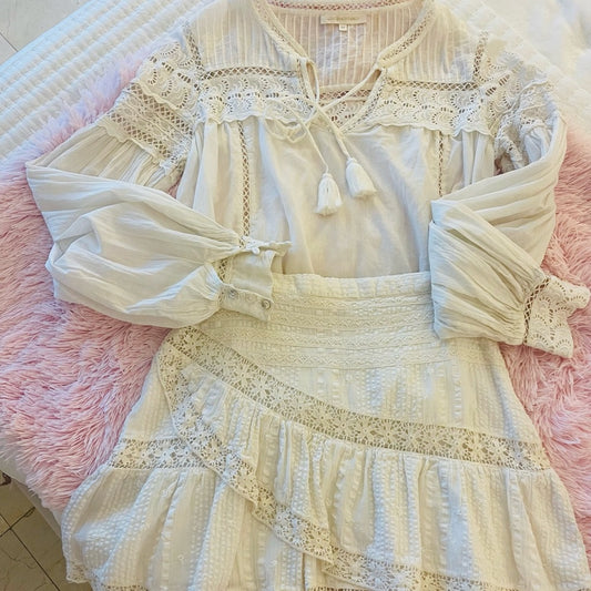 LoveShackFancy Cream Lace Skirt